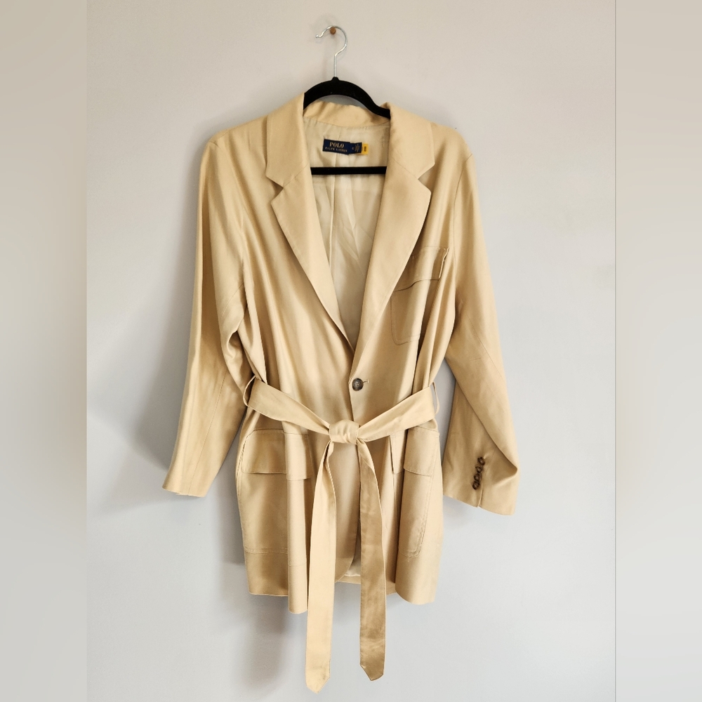 POLO Ralph Lauren Camel Belted Lined Blazer Jacket Sz 12